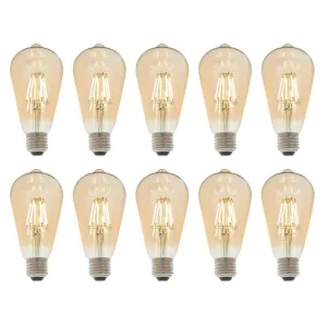 10 X E27 LED Filament Amber Pear Shaped Dimmable 6w Light Bulb