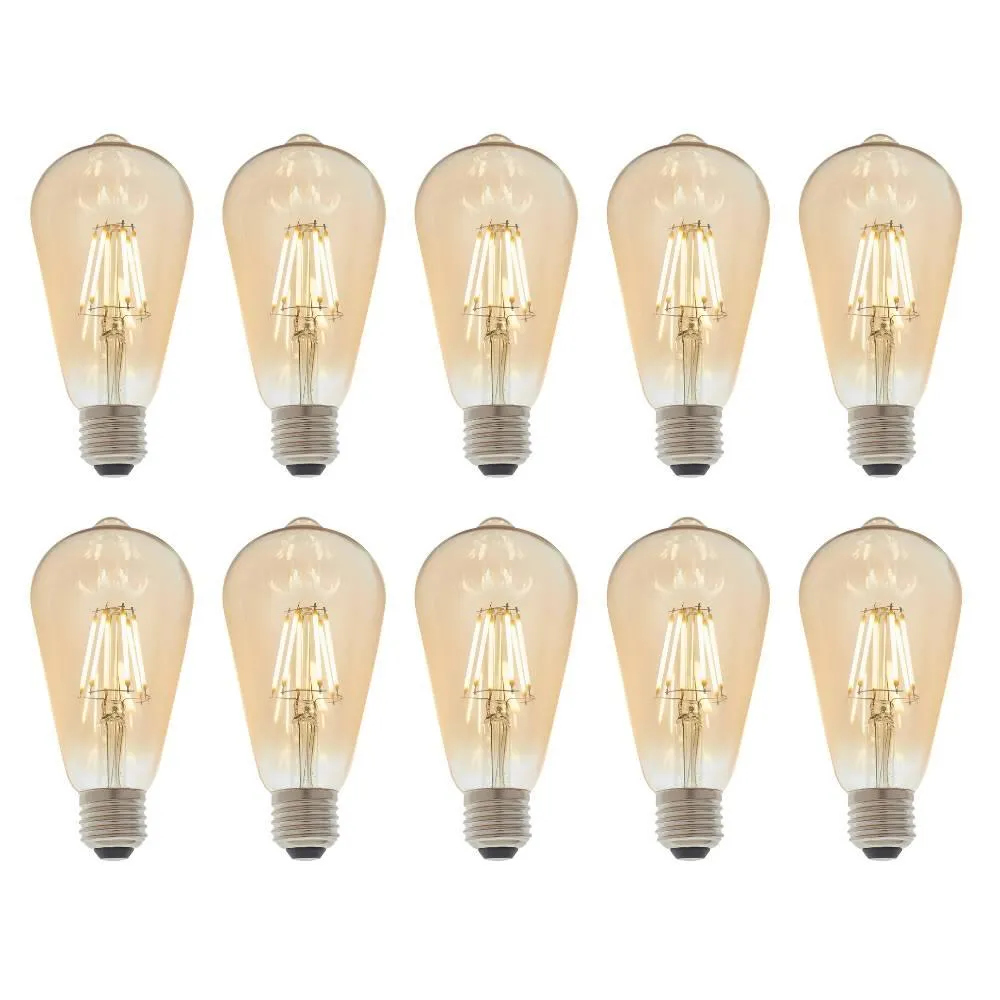 10 X E27 LED Filament Amber Pear Shaped Dimmable 6w Light Bulb