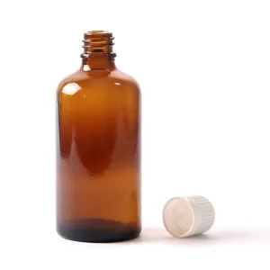 100ml Amber Glass Boston Round Bottle (With White Tamper Evident Cap)