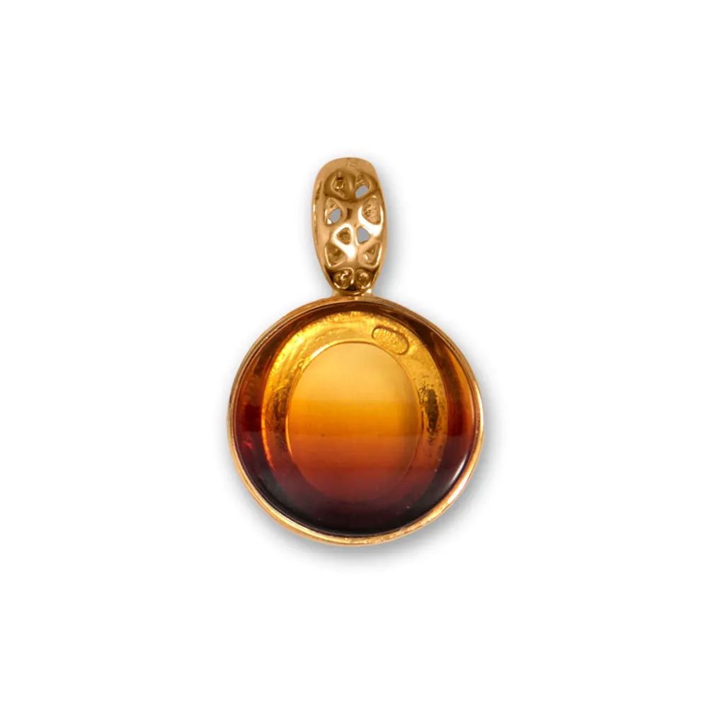 14 Karat Gold Plated Round Sunrise Amber Pendant