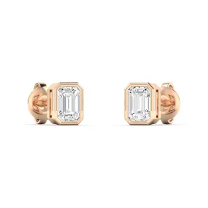 14K & 18K Gold Emerald Cut Bezel Set Diamond Stud Earrings, Lab Grown