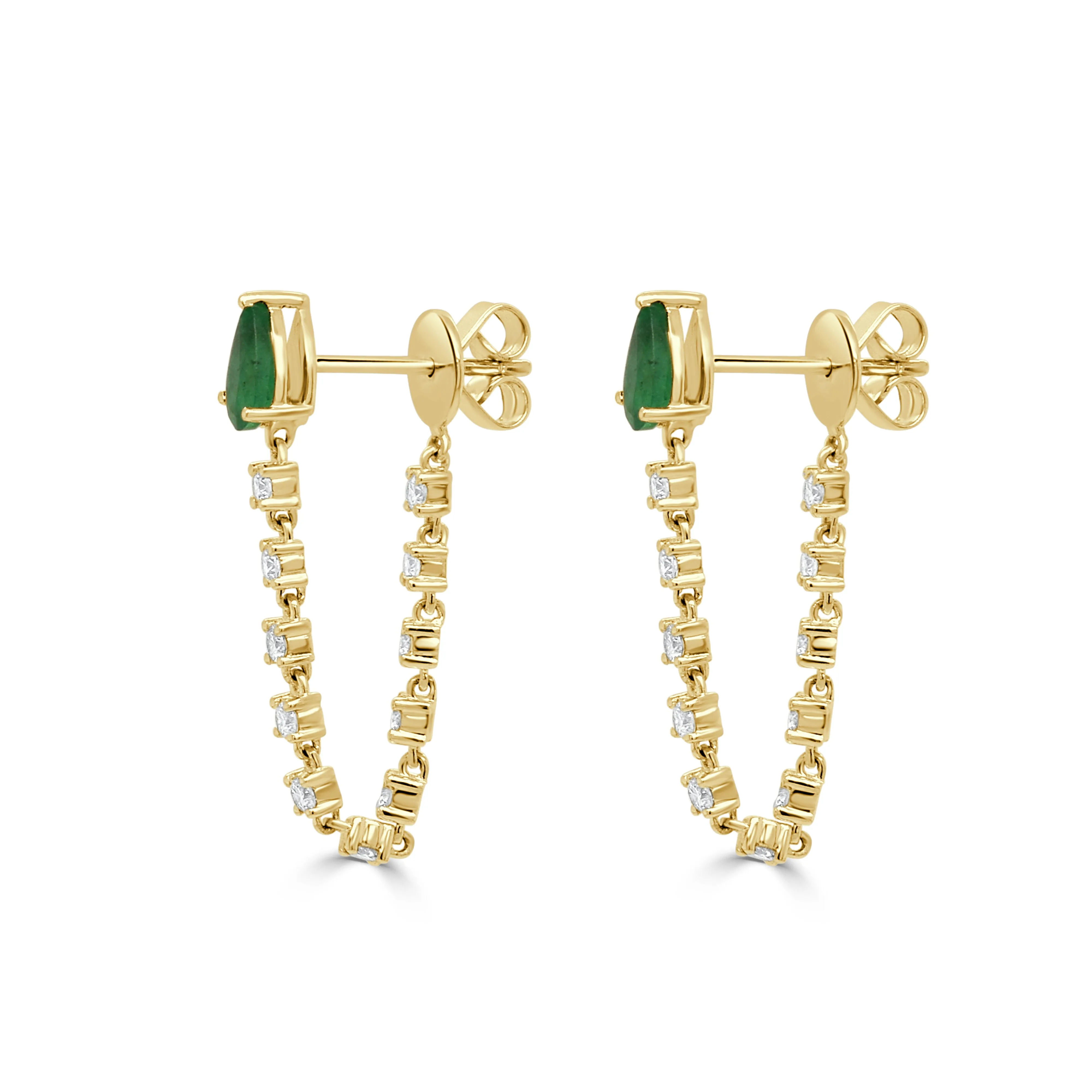 14K Gold Diamond and Emerald Earrings - 0.62ct