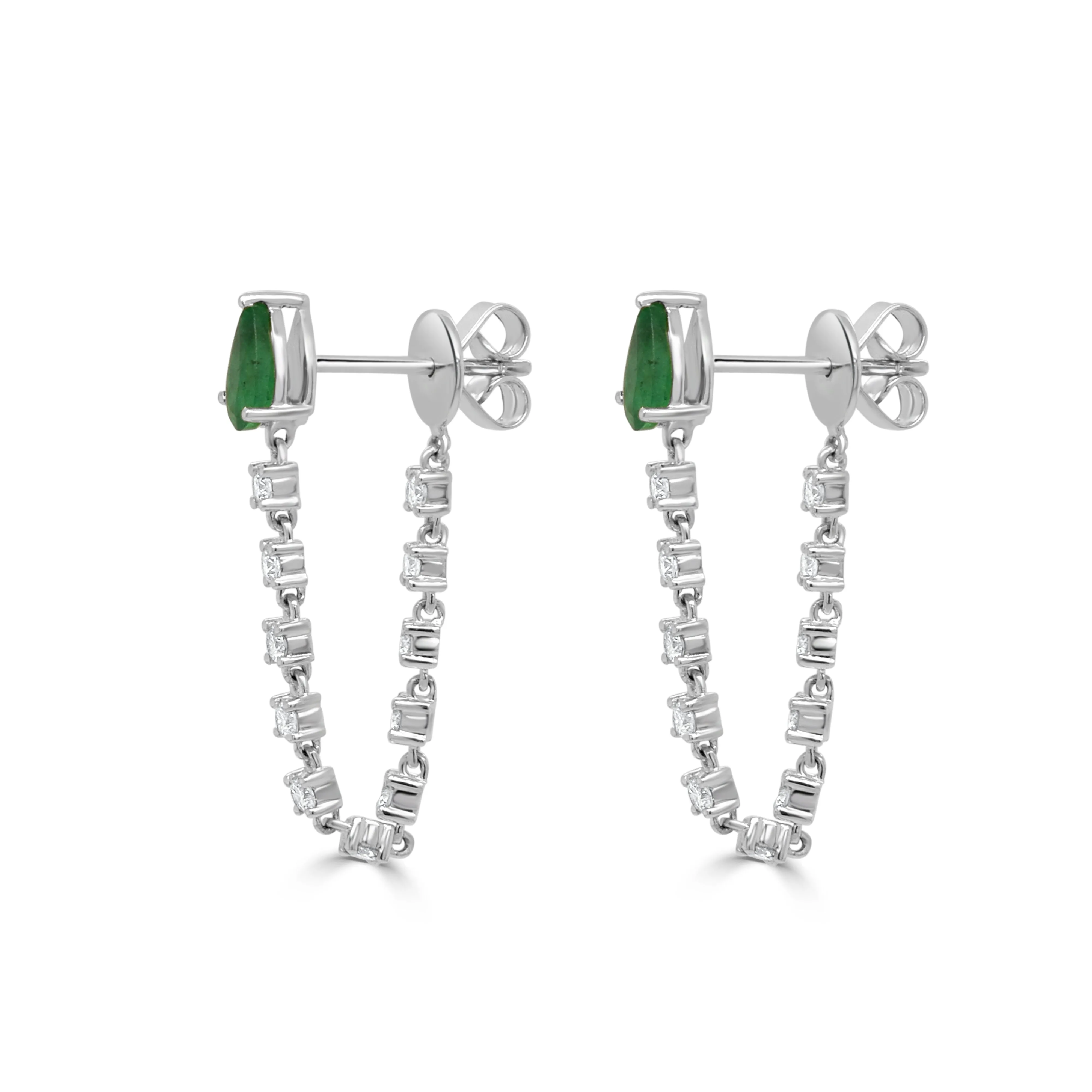 14K Gold Diamond and Emerald Earrings - 0.62ct