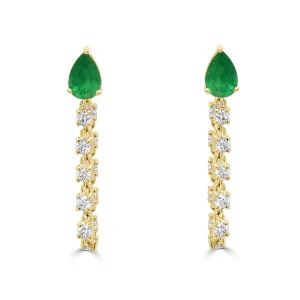 14K Gold Diamond and Emerald Earrings - 0.62ct