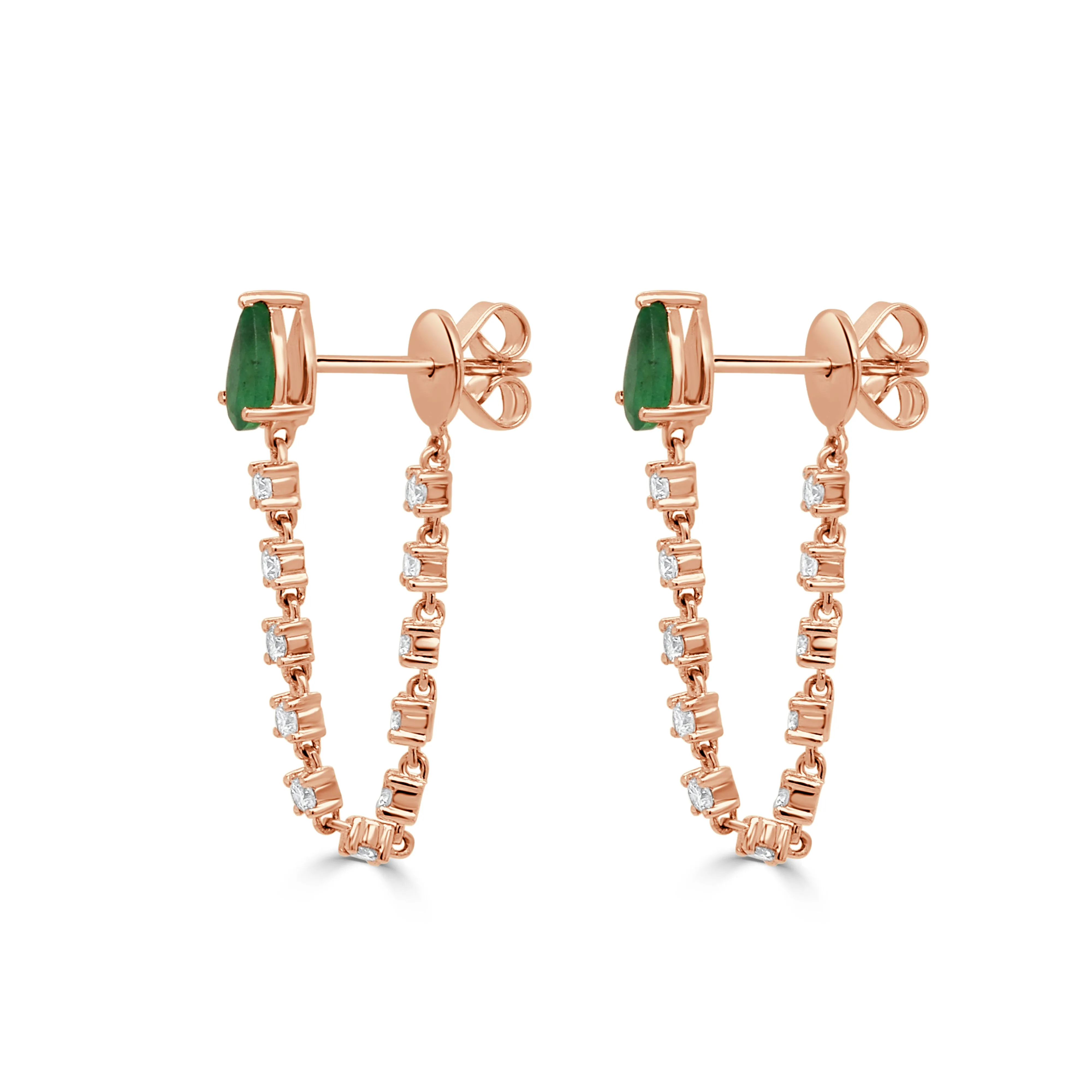 14K Gold Diamond and Emerald Earrings - 0.62ct