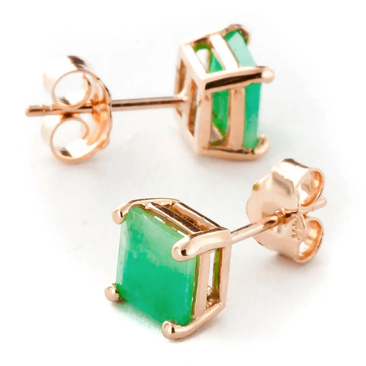 14K Solid Rose Gold Stud Earrings Natural Emerald