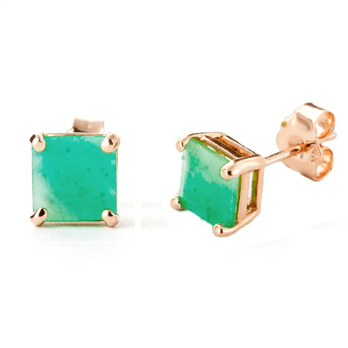 14K Solid Rose Gold Stud Earrings Natural Emerald