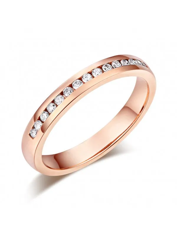 14K Solid Rose Gold Wedding Band Half Eternity Ring 0.17 Ct Diamonds