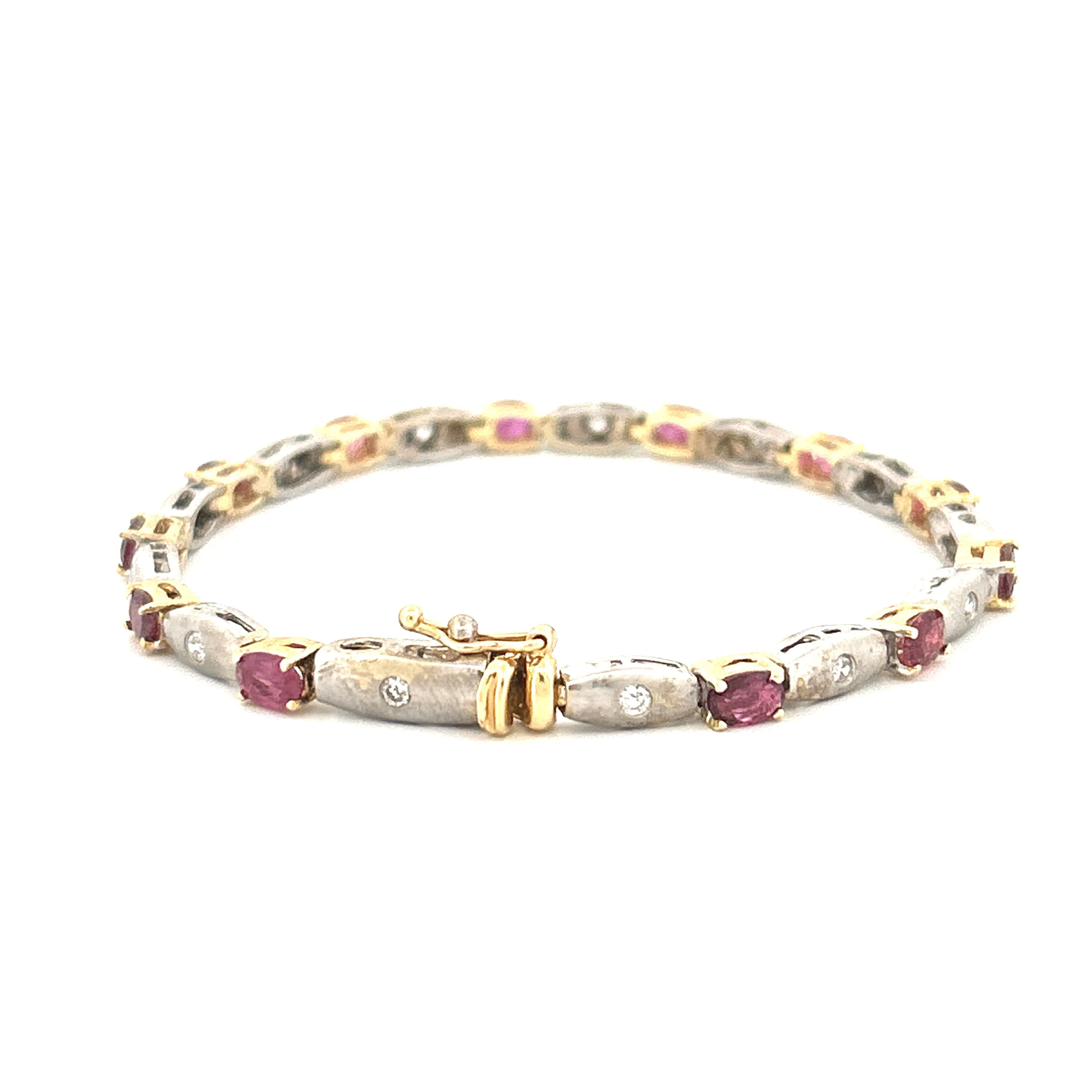 14K Two Tone Gold Ruby and Diamond Fashion Bracelet