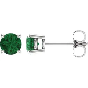 14K White 5 mm Natural Emerald Stud Earrings with Friction Post