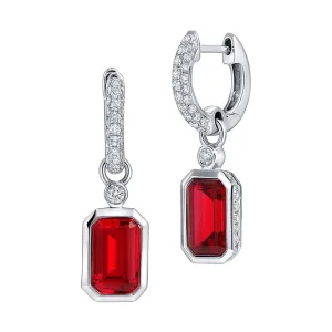 14K White Chatham Ruby and Lab Grown Diamond Huggie Earrings