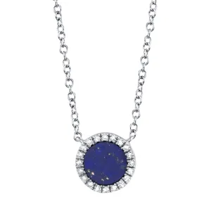 14K White Gold Round Lapis and Diamond Necklace