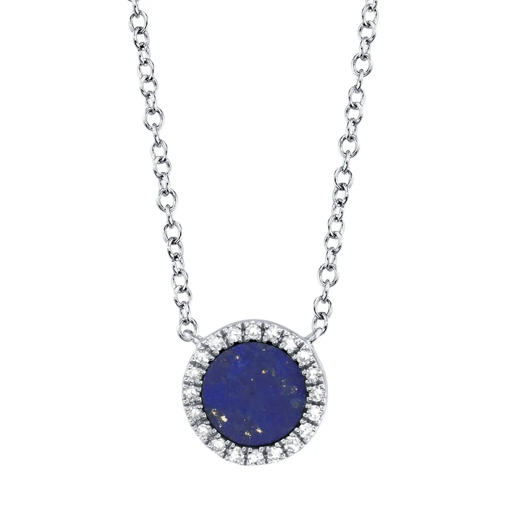 14K White Gold Round Lapis and Diamond Necklace