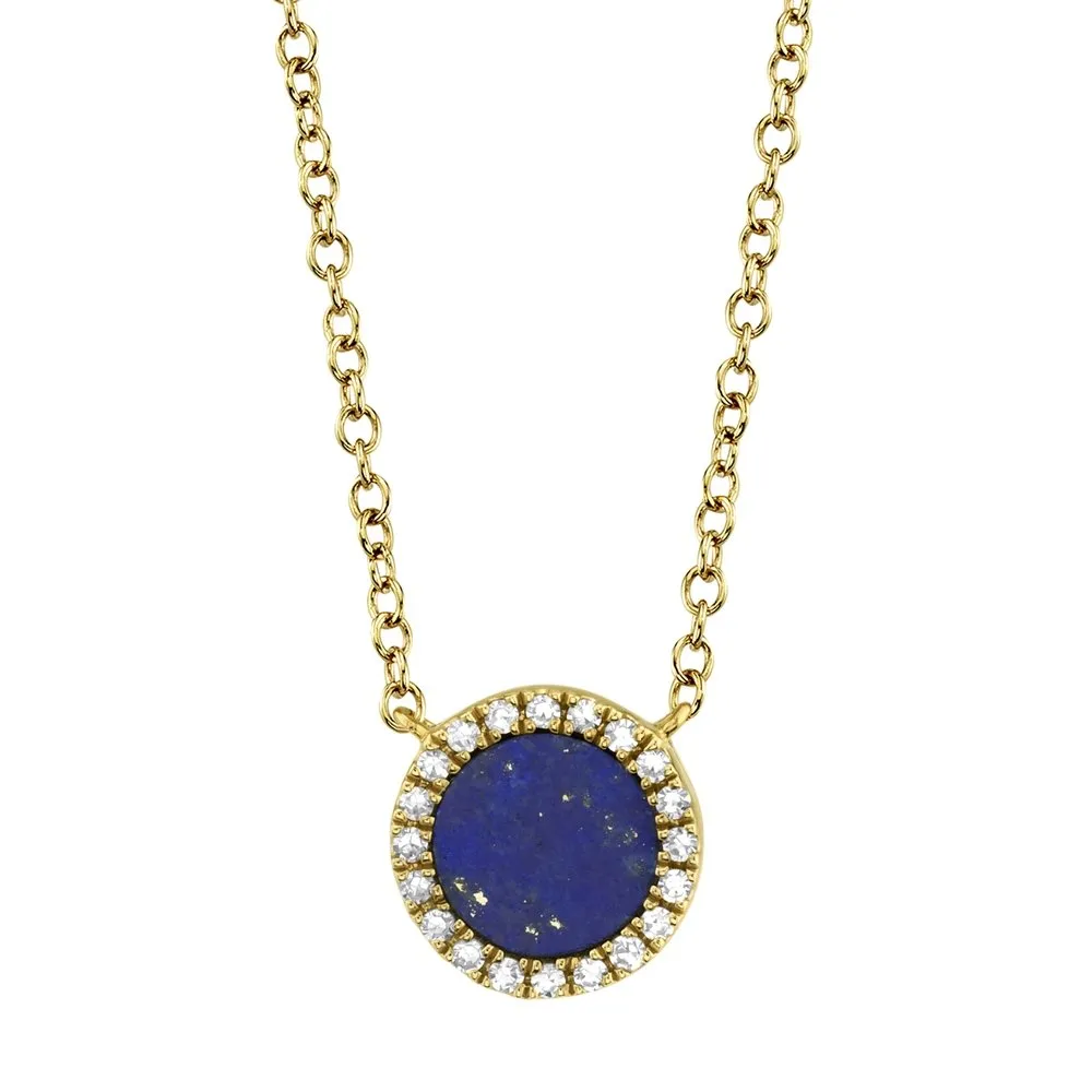 14KT GOLD .33 CT LAPIS AND 0.04 CTW DIAMOND NECKLACE