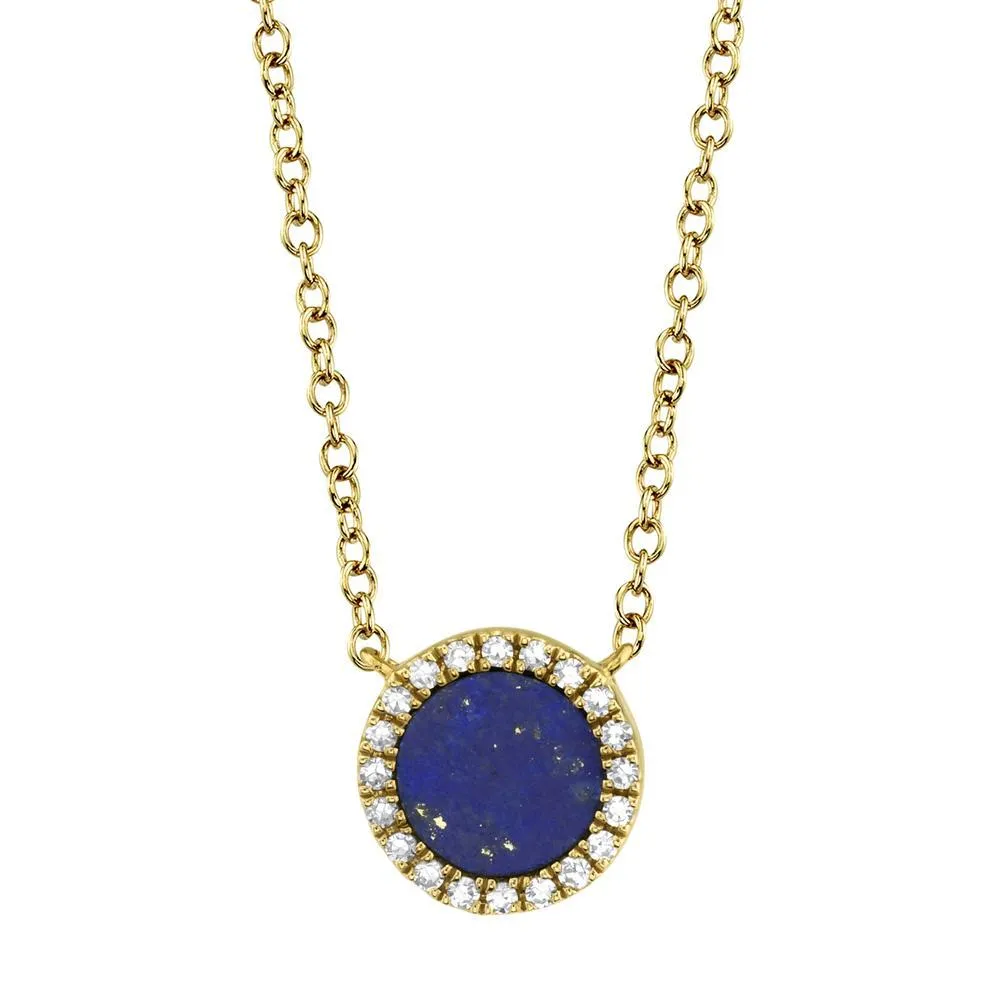 14KT GOLD .33 CT LAPIS AND 0.04 CTW DIAMOND NECKLACE