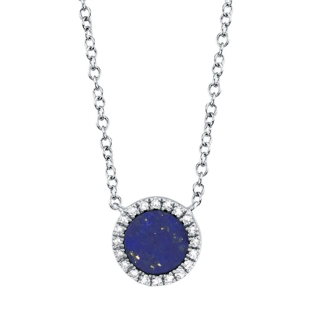 14KT GOLD .33 CT LAPIS AND 0.04 CTW DIAMOND NECKLACE