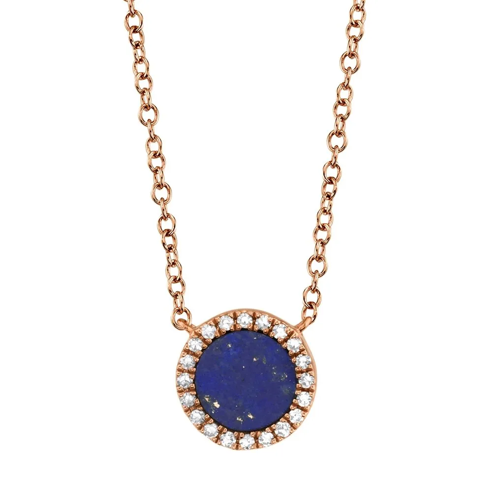 14KT GOLD .33 CT LAPIS AND 0.04 CTW DIAMOND NECKLACE