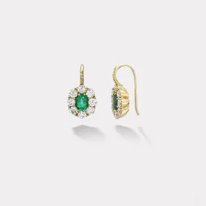 1.52ct Oval Emerald Diamond Halo Heirloom Bezel Earrings