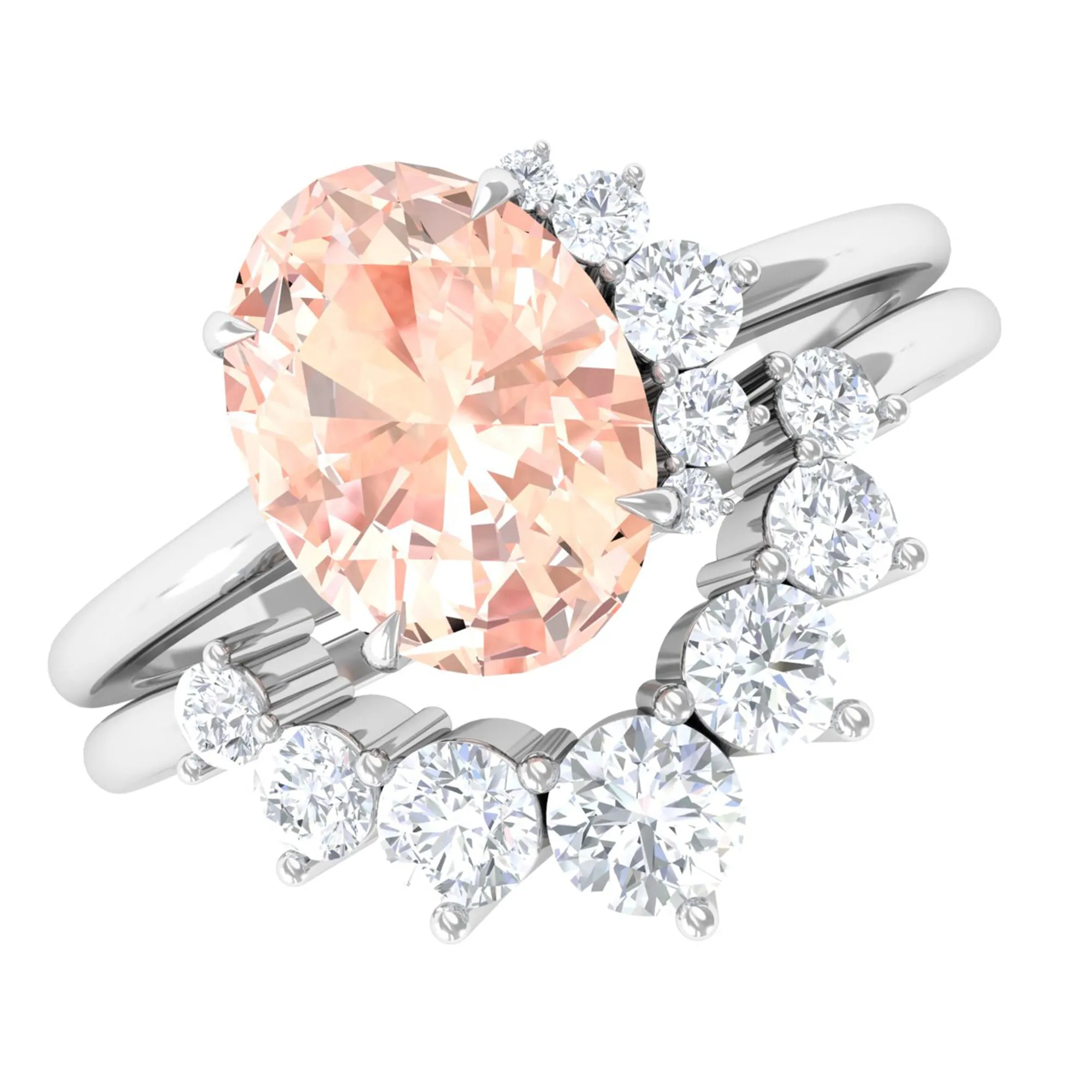 1.75 CT Morganite and Diamond Engagement Enhancer Ring Set