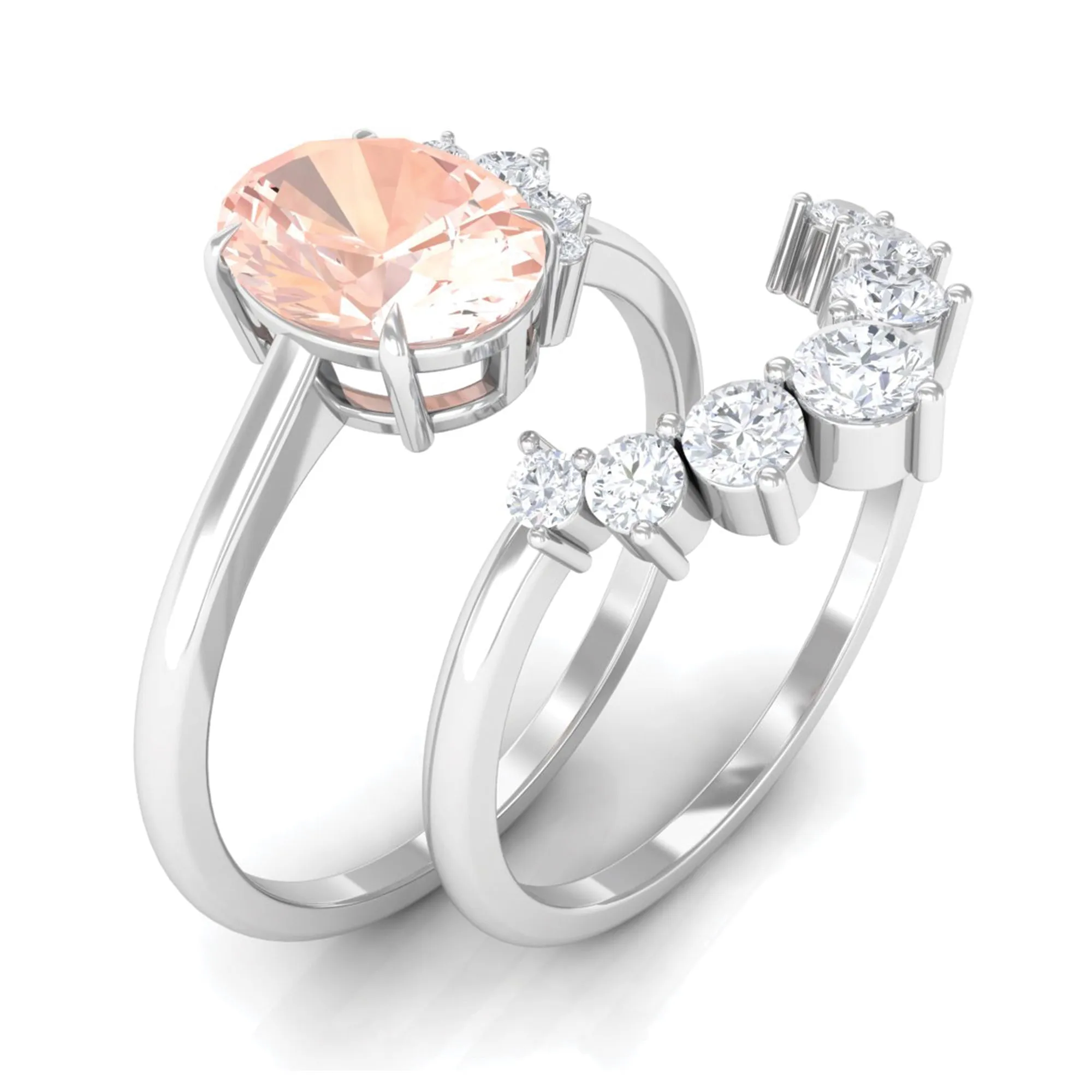 1.75 CT Morganite and Diamond Engagement Enhancer Ring Set