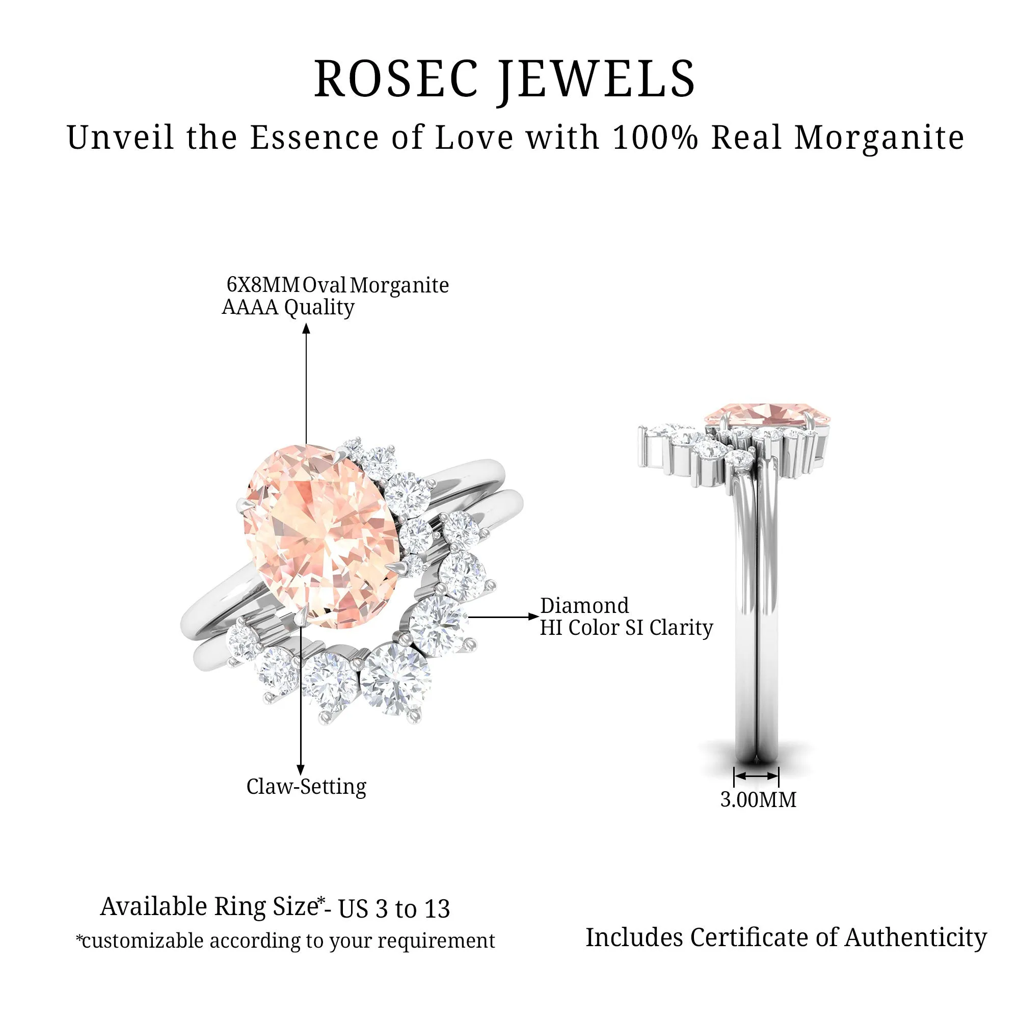 1.75 CT Morganite and Diamond Engagement Enhancer Ring Set