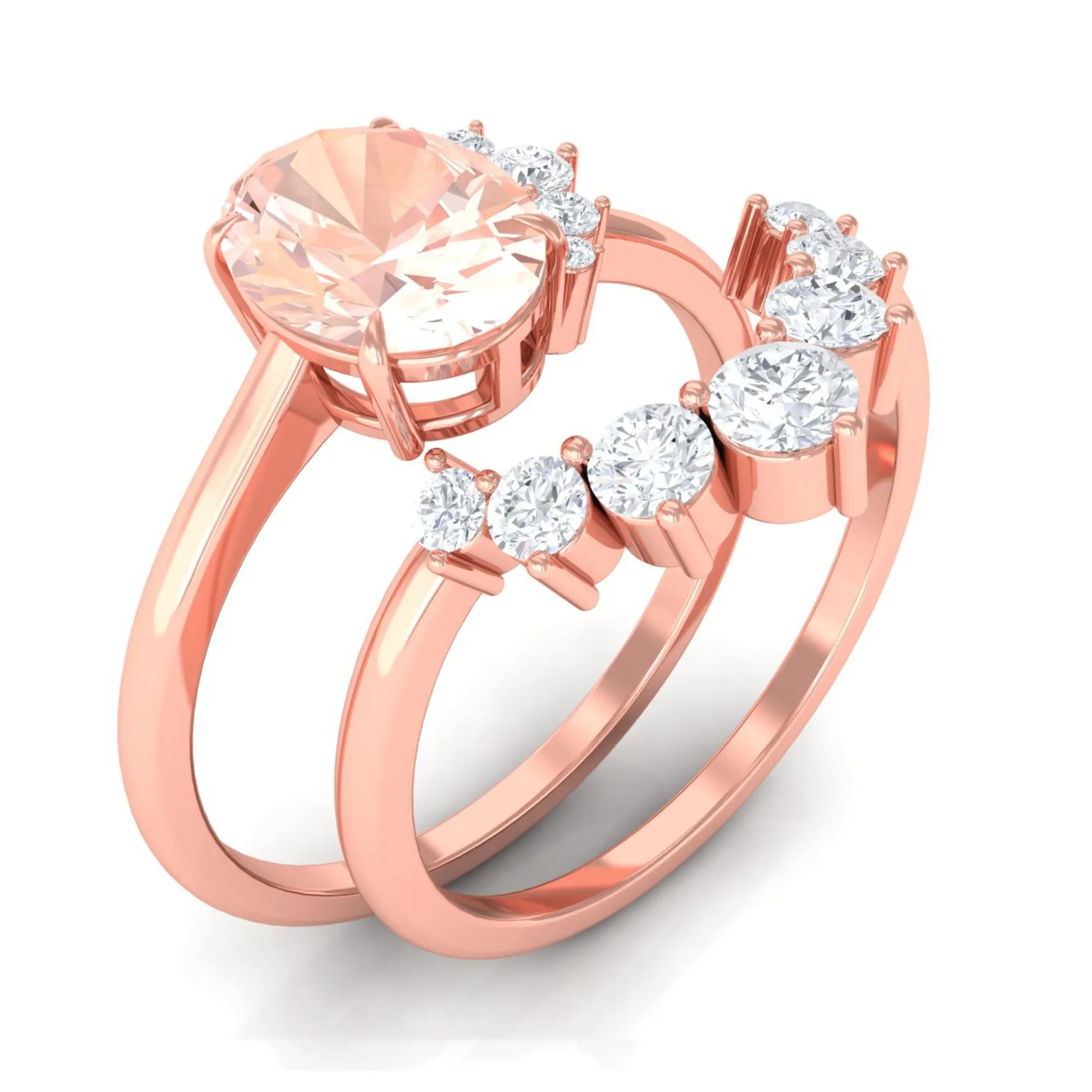 1.75 CT Morganite and Diamond Engagement Enhancer Ring Set