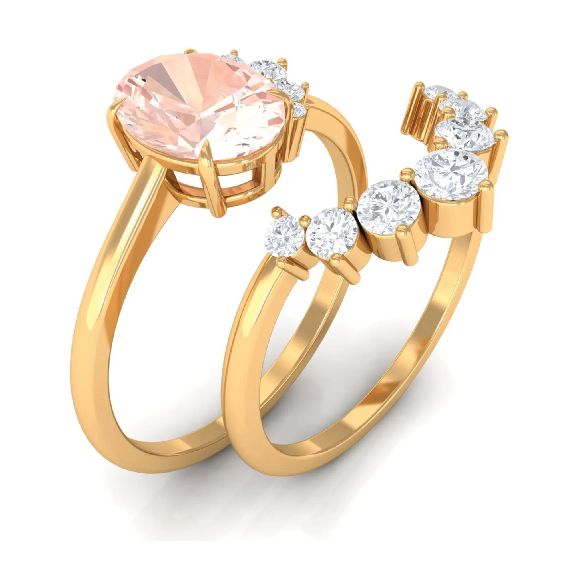 1.75 CT Morganite and Diamond Engagement Enhancer Ring Set