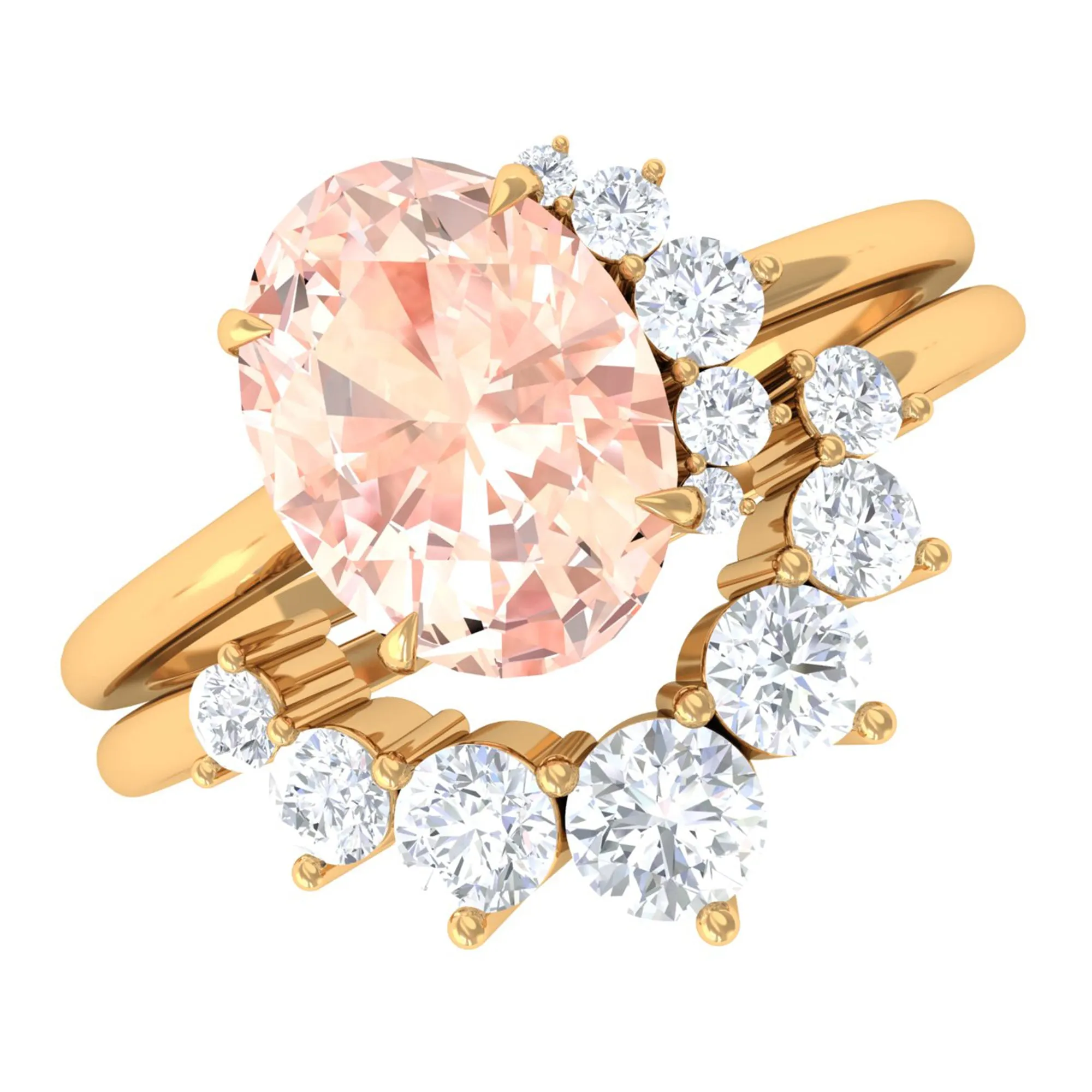 1.75 CT Morganite and Diamond Engagement Enhancer Ring Set