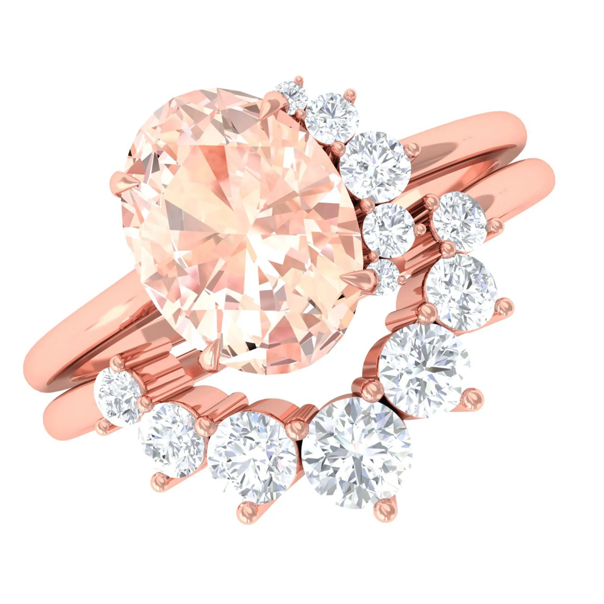 1.75 CT Morganite and Diamond Engagement Enhancer Ring Set