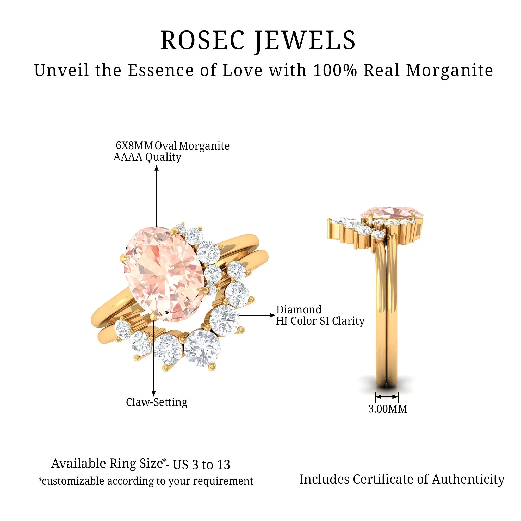 1.75 CT Morganite and Diamond Engagement Enhancer Ring Set