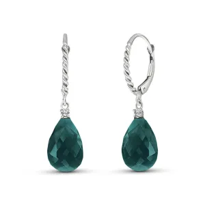 17.7 Carat 14K Solid White Gold Leverback Earrings Diamond Emerald