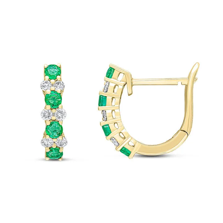 18ct yellow gold emerald and claw set hoop earrings