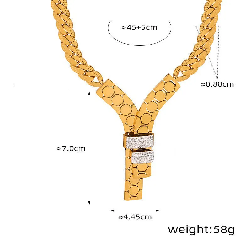 18K gold fashionable letter Y inlaid with zircon design necklace and bracelet set