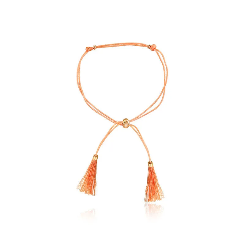 18k Gold Orange Tassel Bracelet with Gold Beads