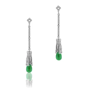 18K White Gold Diamond And Emerald Drop Dangle Earrings