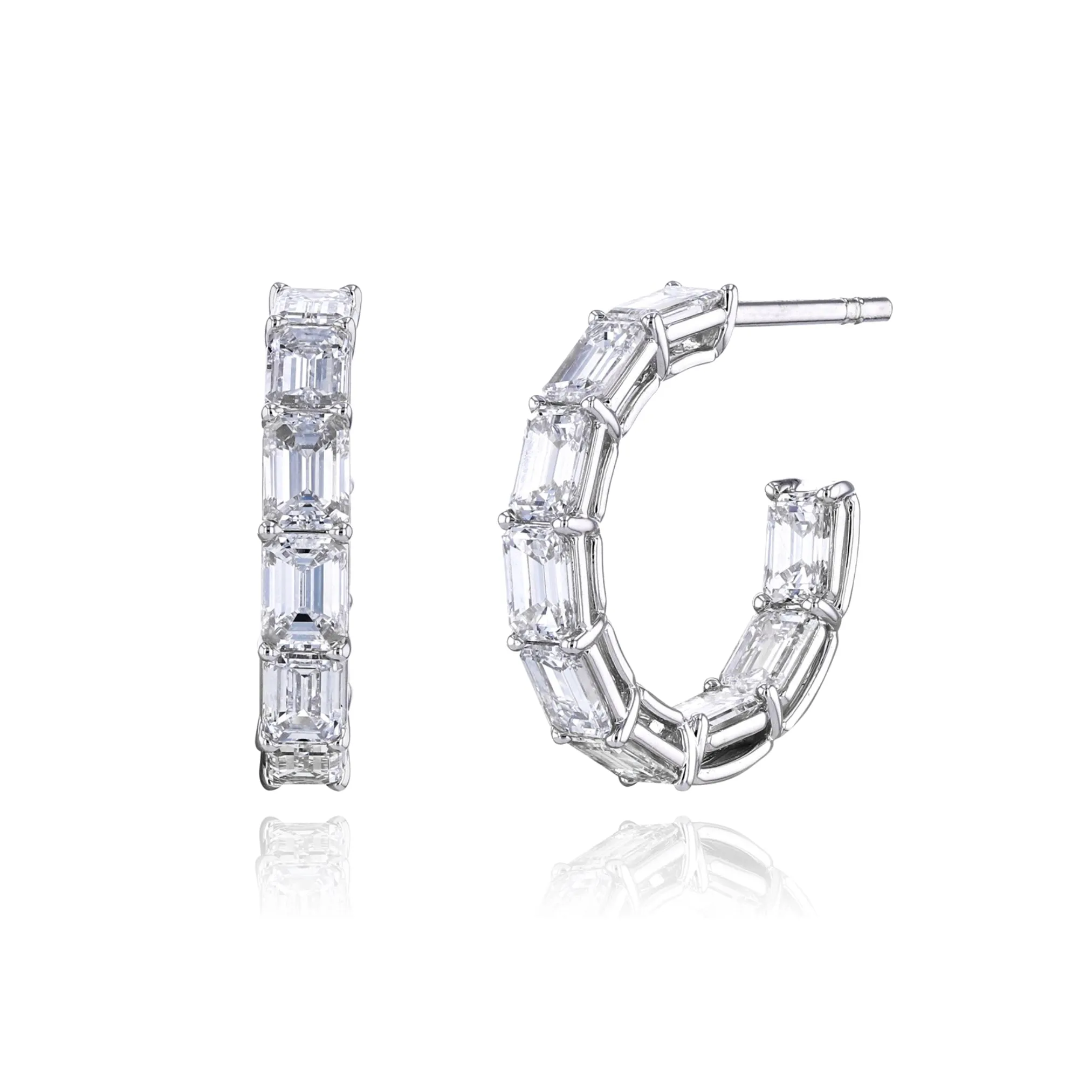 18K WHITE GOLD EMERALD-CUT DIAMOND HOOP EARRINGS - 5.19CTW