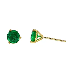 18K Yellow Gold Zambian Emerald Stud Earrings