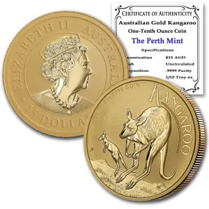 2022 P 1/10 oz Australian Gold Kangaroo Coin Brilliant Uncirculated (in Capsule) with Certificate of Authenticity $15 Seller BU