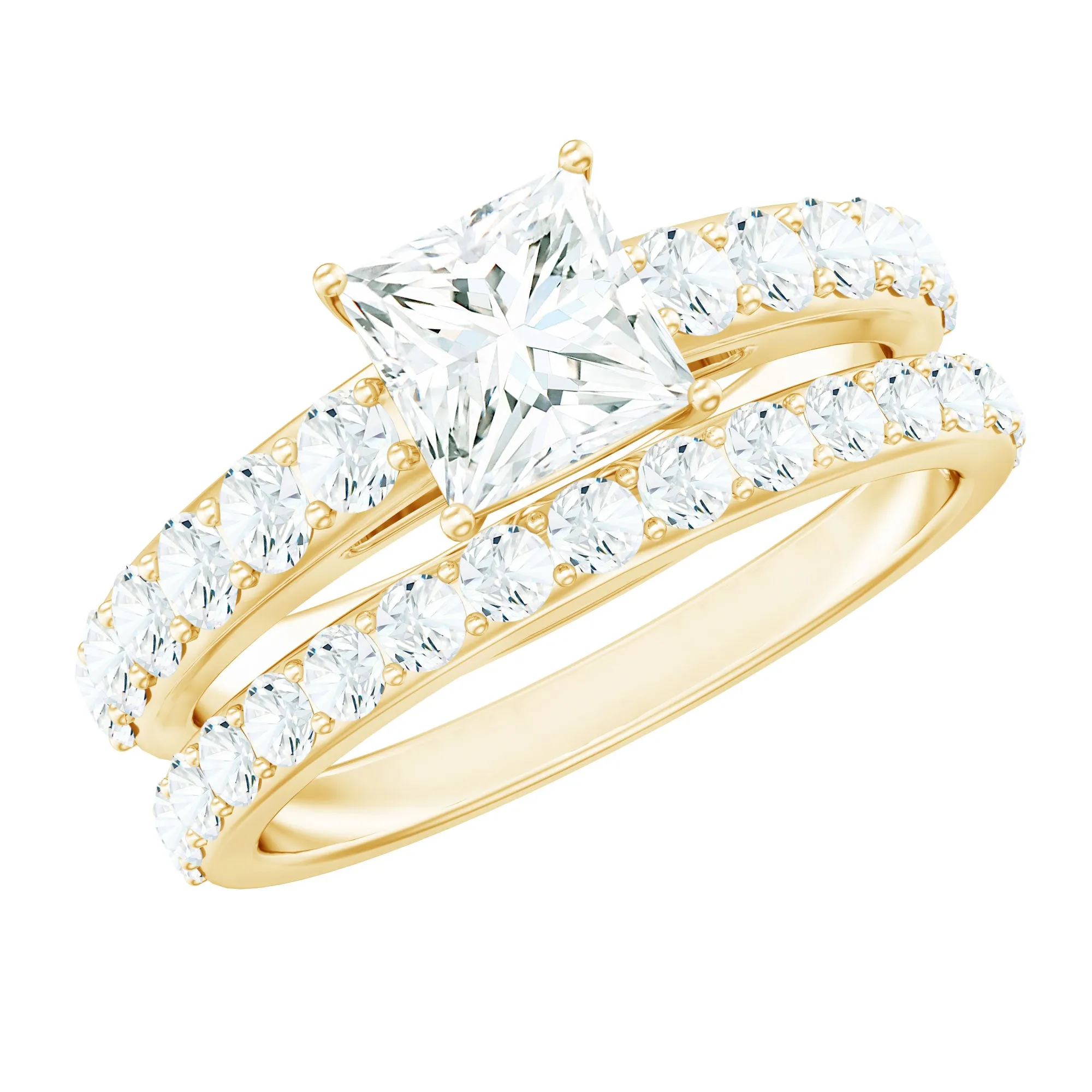 2.50 CT Princess Cut Solitaire Moissanite Ring Set with Wedding Band