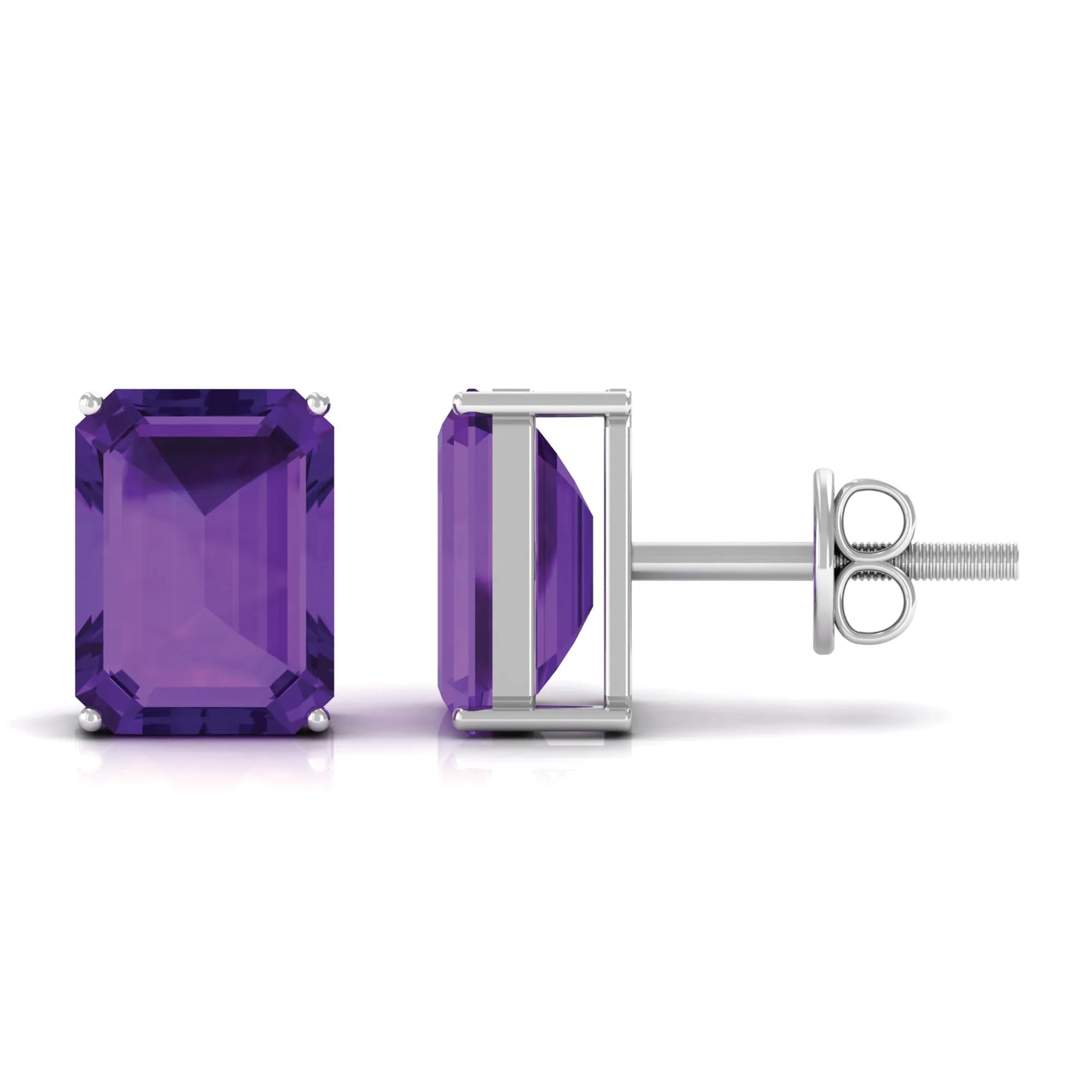 3.25 CT Octagon Cut Amethyst Solitaire Stud Earrings