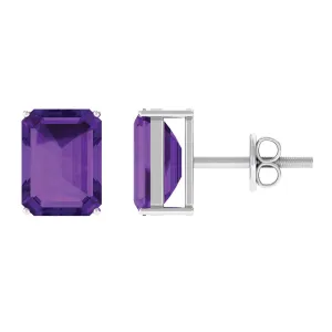 3.25 CT Octagon Cut Amethyst Solitaire Stud Earrings