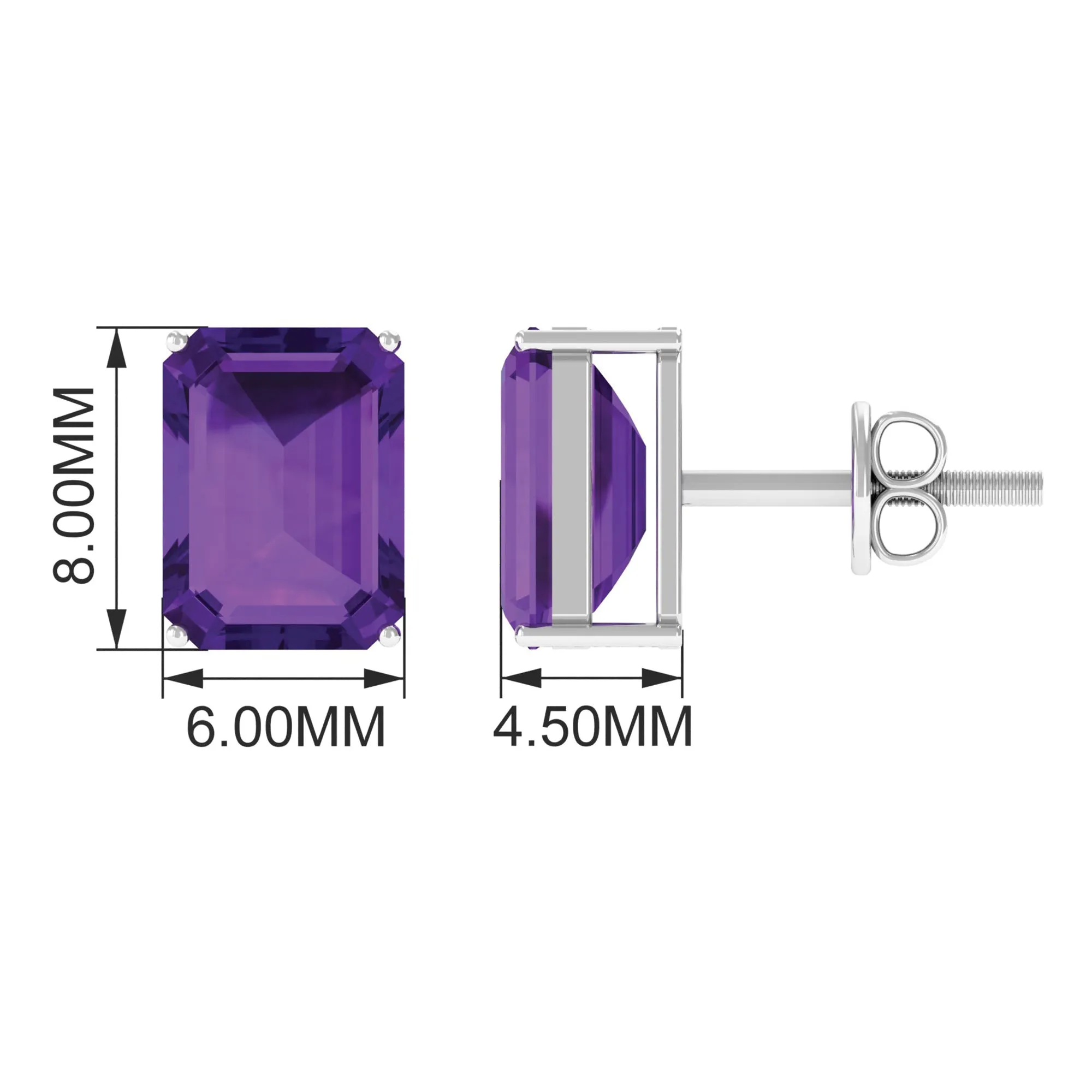 3.25 CT Octagon Cut Amethyst Solitaire Stud Earrings