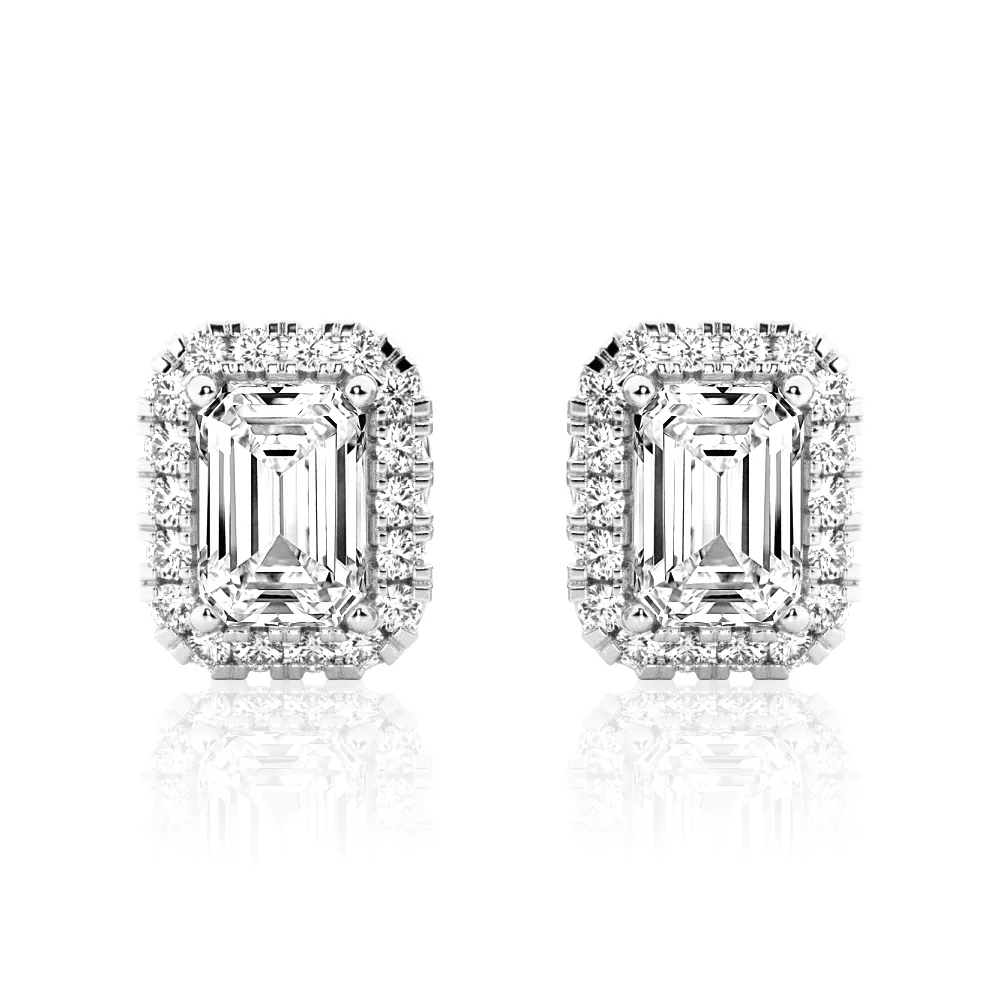 4.14 ctw Emerald Cut Moissanite Halo Stud Earrings