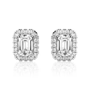 4.14 ctw Emerald Cut Moissanite Halo Stud Earrings