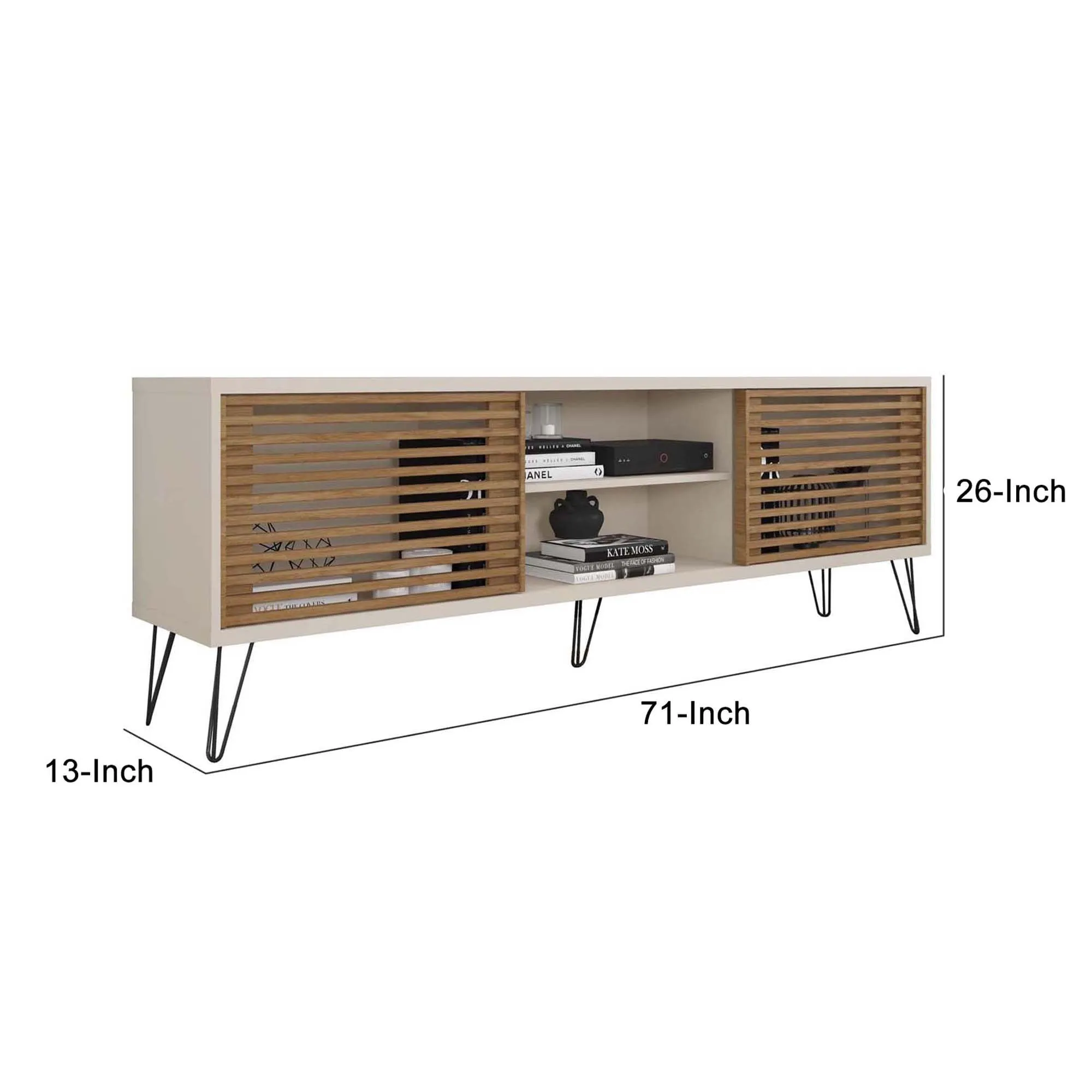 71 Inch Arthur Wooden TV Stand with 2 Slatted Sliding Doors By The Urban Port