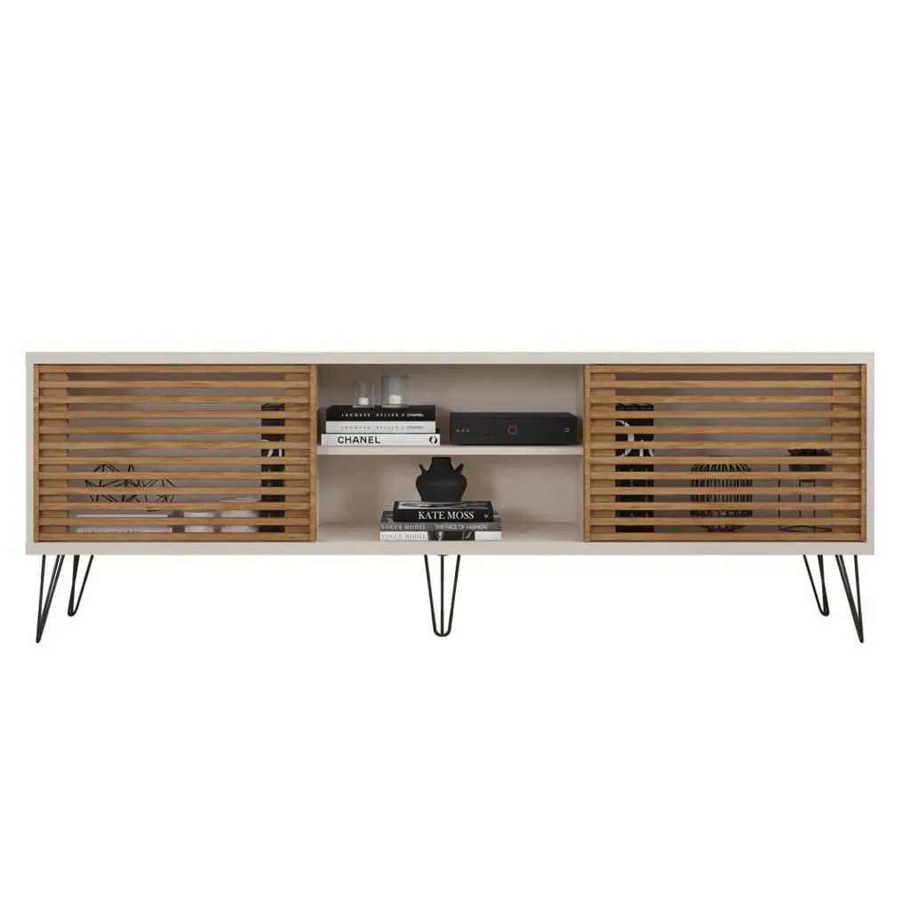 71 Inch Arthur Wooden TV Stand with 2 Slatted Sliding Doors By The Urban Port