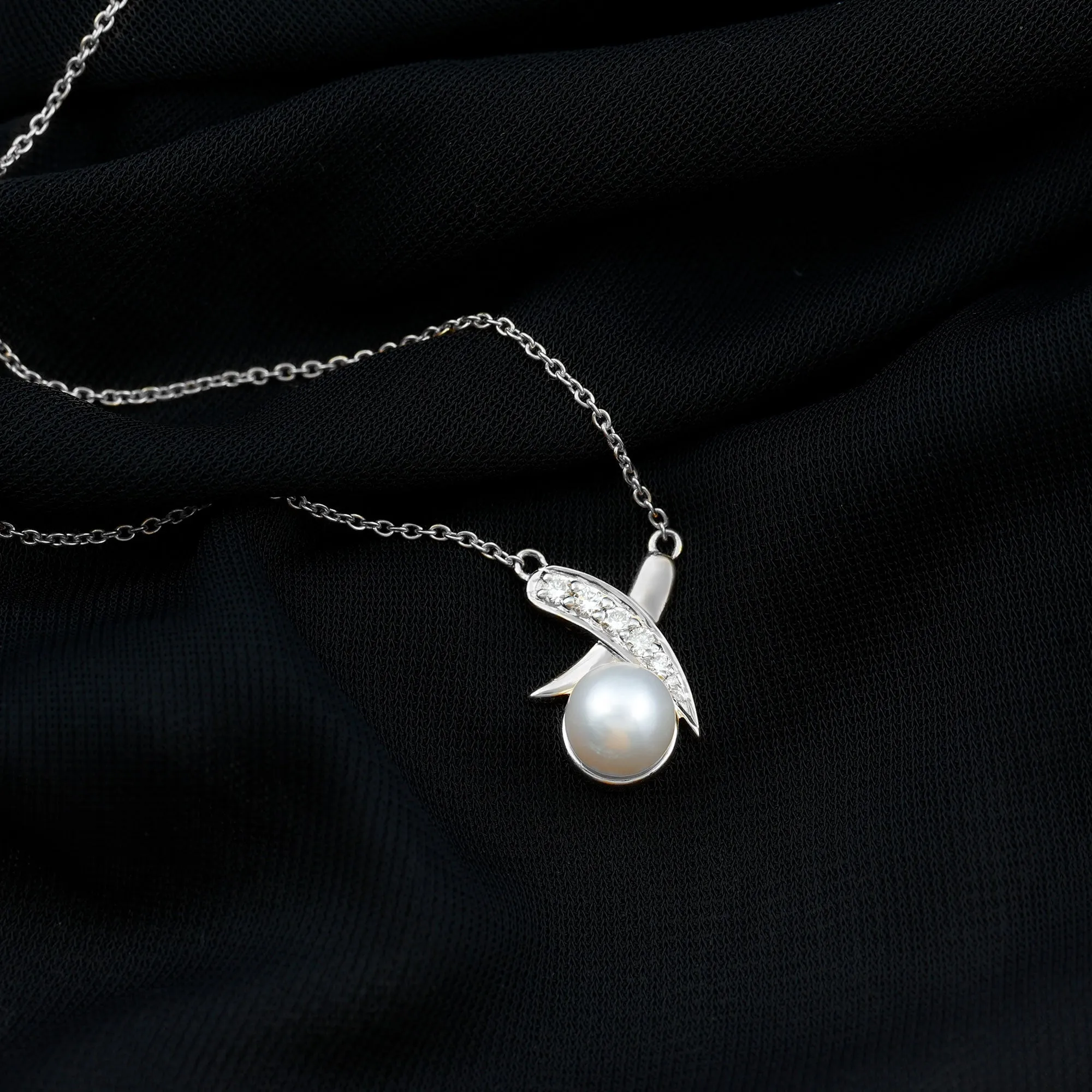 7.75 CT Freshwater Pearl and Diamond XO Necklace