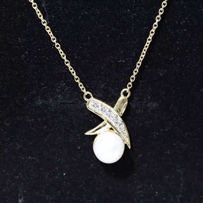 7.75 CT Freshwater Pearl and Diamond XO Necklace