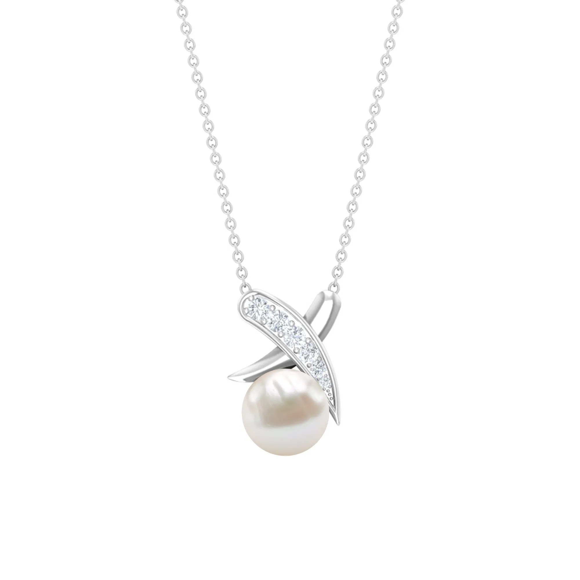 7.75 CT Freshwater Pearl and Diamond XO Necklace