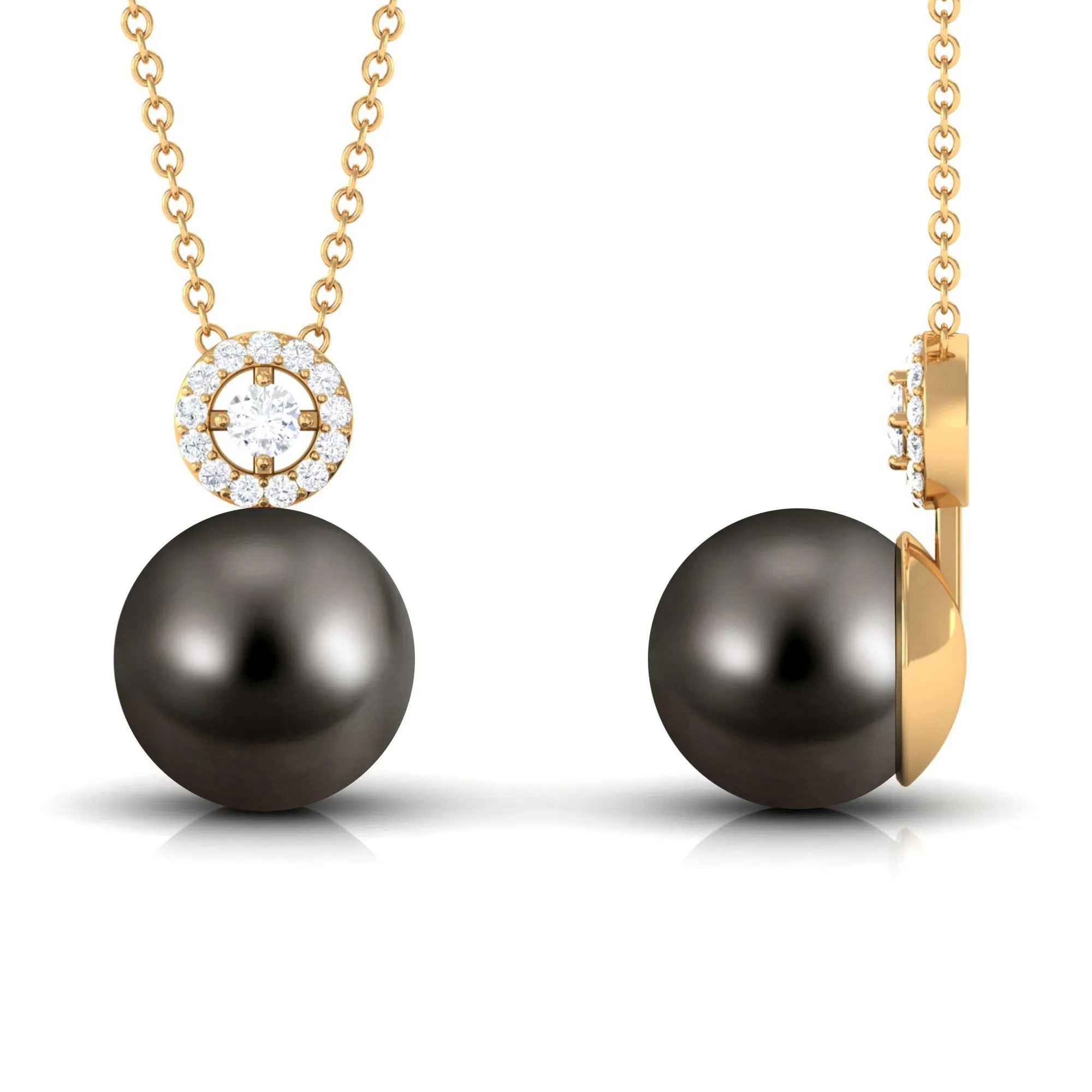 7.75 CT Natural Diamond and Tahitian Pearl Drop Necklace